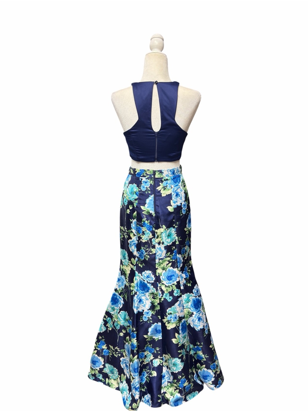 Sequin Hearts Blue Green Floral Two-Piece Mermaid Formal Prom Dress Size 3 - Picture 6 of 8